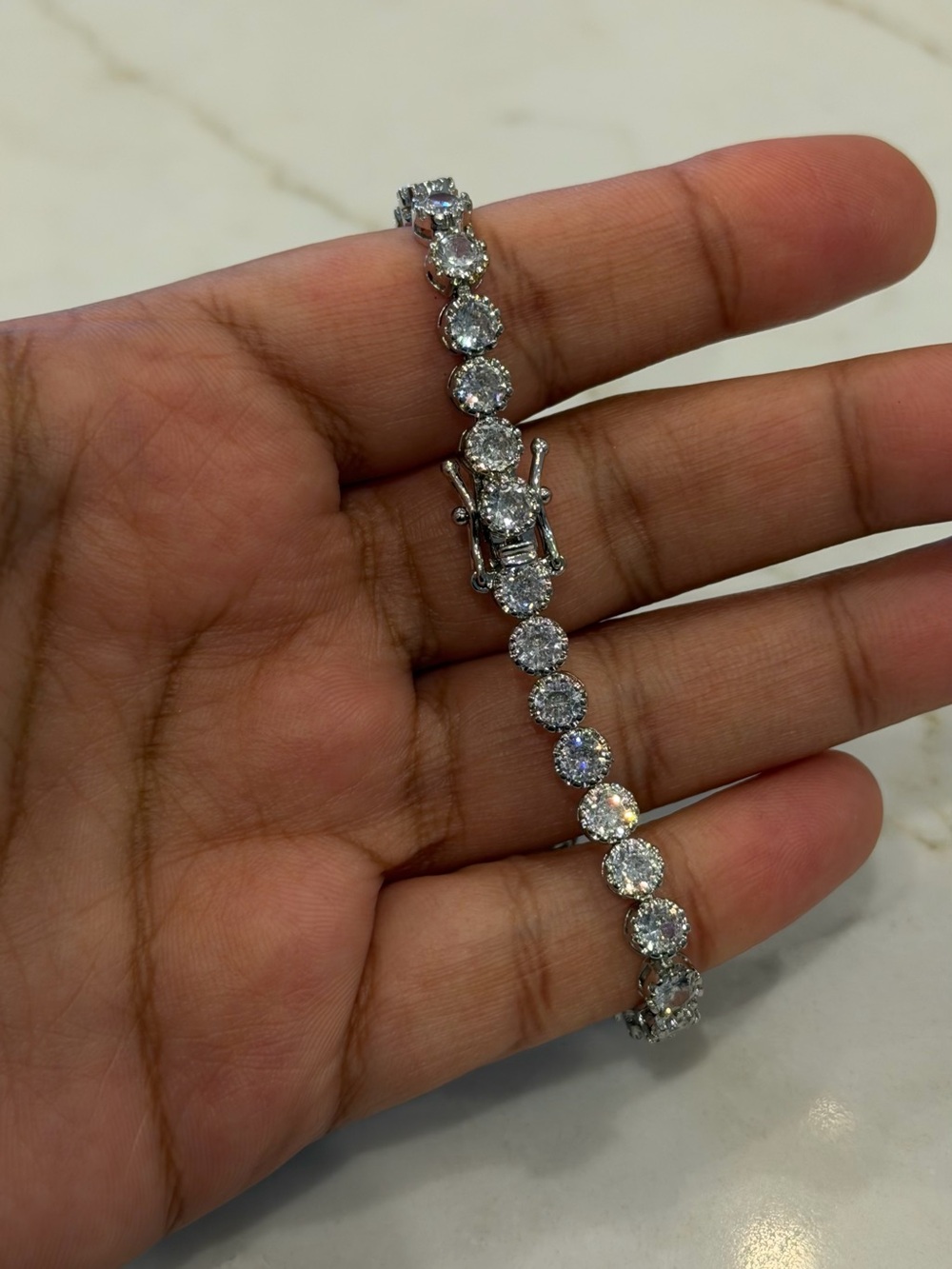 Silver Tone CZ Tennis Bracelet Round Halo Crystal Link Bracelet